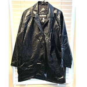 Totes Womens XL Black Faux Leather Crocodile Embossed Patent Raincoat Jacket